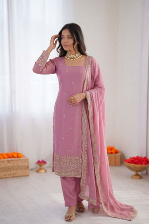 Pink Floral Embroidered Georgette Straight Cut Suit (RT-5947-pink)