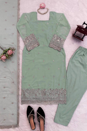 Sea Green Floral Embroidered Georgette Straight Cut Suit (RT-5947-sea green)