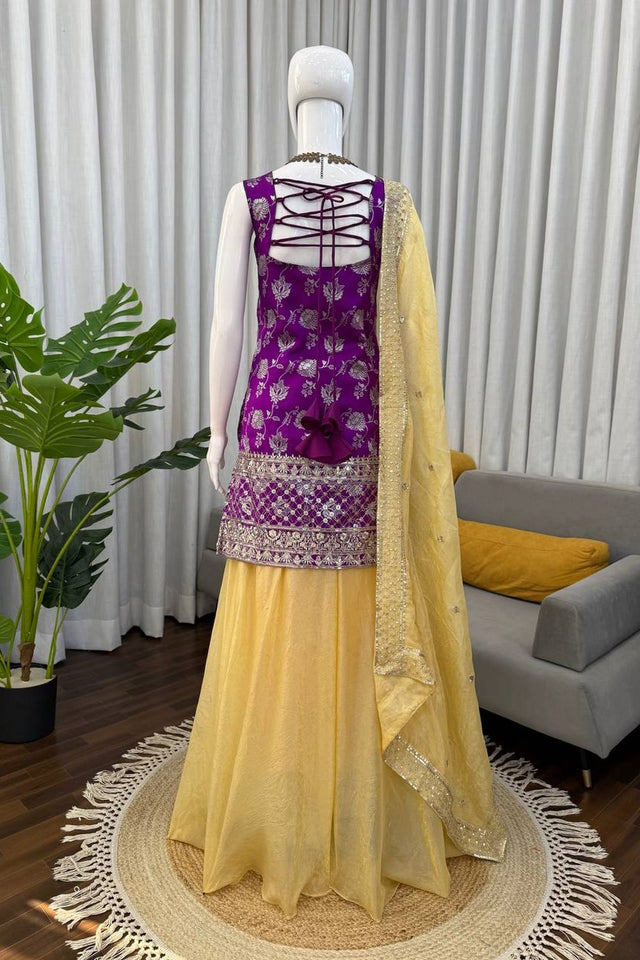 Violet Floral Embroidered Jacquard Sharara Suit (RT-5988)