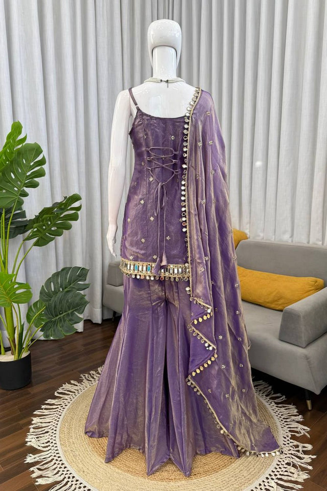 Lavender Floral Embroidered Art Silk Sharara Suit (RT-5992-lavender)
