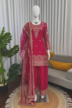 Pink Floral Embroidered Crepe Patiala Suit (RT-5997)