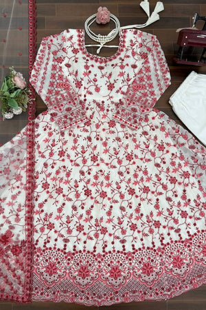 Off White Floral Printed Georgette Anarkali Suit (RT-6001-off white)