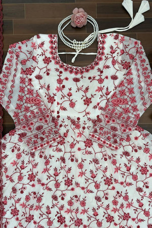 Off White Floral Printed Georgette Anarkali Suit (RT-6001-off white)