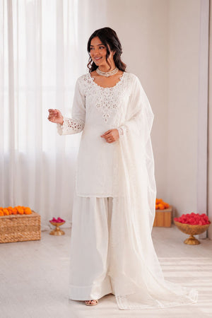 Off White Embroidered Crepe Palazzo Suit (RT-6005-off white)