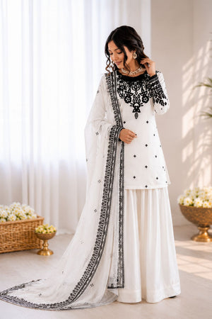 Off White Embroidered Crepe Palazzo Suit (RT-6005-white)