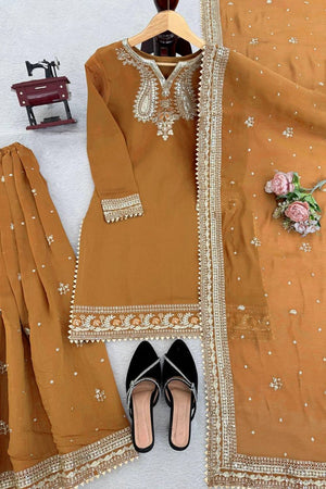 Beige Embroidered Chanderi Sharara Suit (RT-6009)