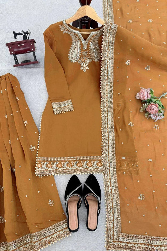 Beige Embroidered Chanderi Sharara Suit (RT-6009)
