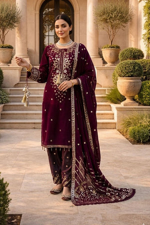 Wine Sequin Art Silk Straight Cut Suit (RT-6010)