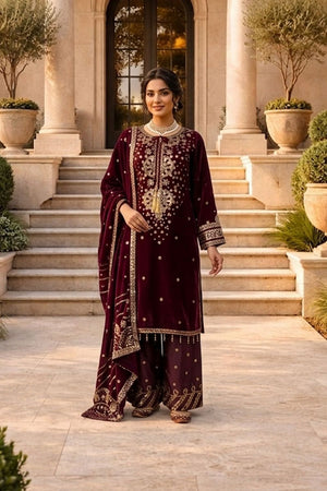 Wine Sequin Art Silk Straight Cut Suit (RT-6010)