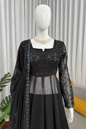 Black Sequin with Embroidered Georgette Palazzo Suit (RT-6012)