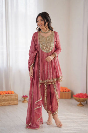Pink Mirror Sequin Art Silk Patiala Suit (RT-6017)