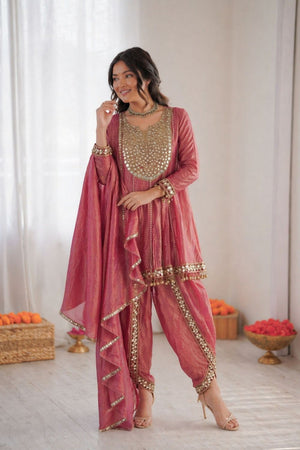 Pink Mirror Sequin Art Silk Patiala Suit (RT-6017)