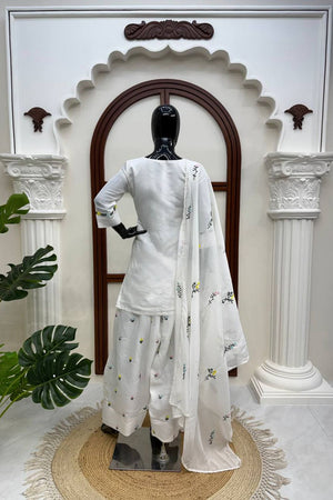 Off White Floral Embroidered Chanderi Straight Cut Suit (RT-6019)