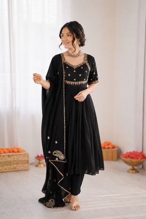 Black Floral Embroidered Art Silk Anarkali Suit (RT-6024)
