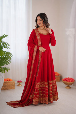 Red Embroidered Art Silk Anarkali Suit (RT-6026)
