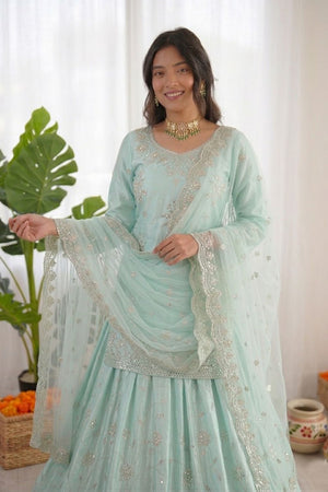 Blue Sequin Satin Skirt Set (RT-6027)