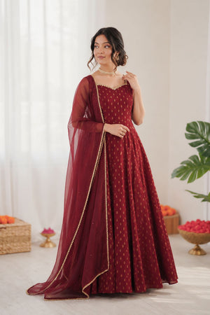 Maroon Embroidered Chanderi Silk Anarkali Suit (RT-6028)