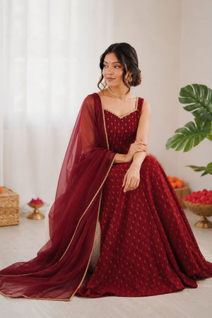 Maroon Embroidered Chanderi Silk Anarkali Suit (RT-6028)