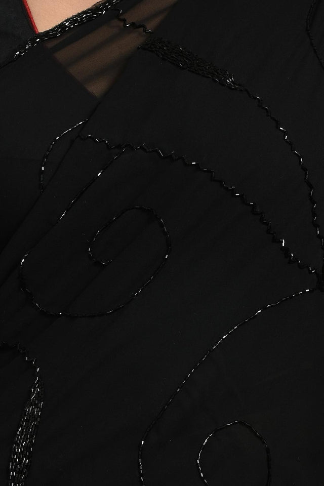 Black Beads & Stone Embossed Georgette Saree (RWGLLP6C3800)