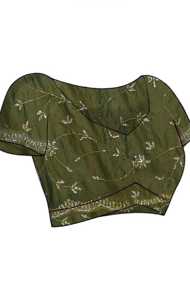 Green Beads & Stone Embossed Tissue Saree (RWIGGS6C3774)