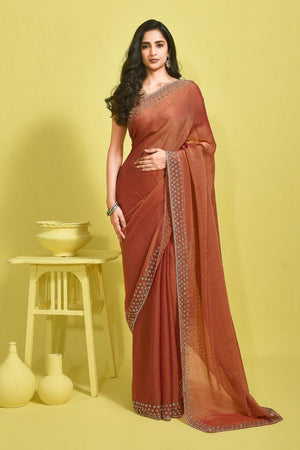Peach Embroidered Tissue Saree (RWIHHX6B3722)