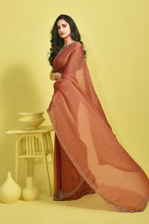 Peach Embroidered Tissue Saree (RWIHHX6B3722)
