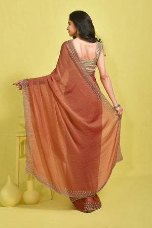 Peach Embroidered Tissue Saree (RWIHHX6B3722)