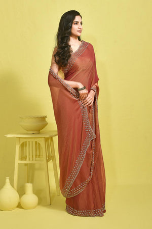 Peach Embroidered Tissue Saree (RWIHHX6B3722)