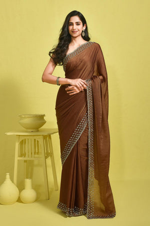 Brown Embroidered Tissue Saree (RWINNX6B3723)