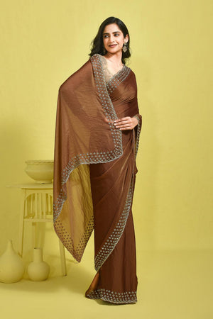 Brown Embroidered Tissue Saree (RWINNX6B3723)