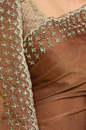 Brown Embroidered Tissue Saree (RWINNX6B3723)