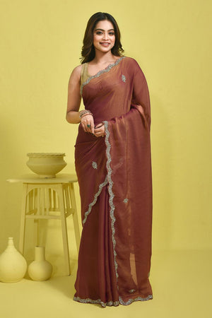 Pink Beads & Stone Embossed Tissue Saree (RWIPPS6C3777)