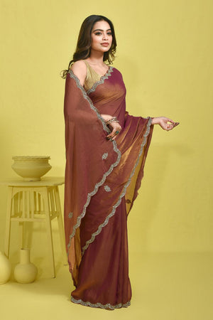 Pink Beads & Stone Embossed Tissue Saree (RWIPPS6C3777)