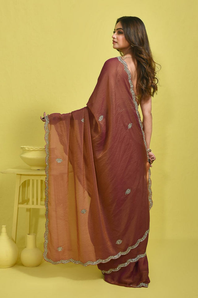Pink Beads & Stone Embossed Tissue Saree (RWIPPS6C3777)