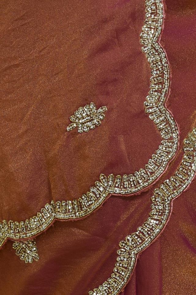 Pink Beads & Stone Embossed Tissue Saree (RWIPPS6C3777)