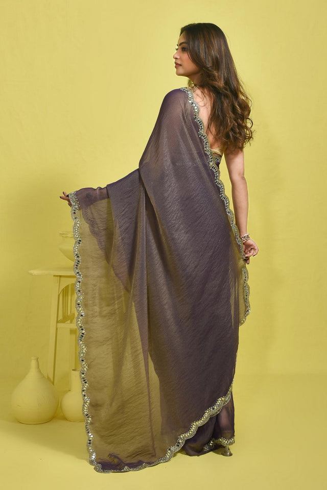 Violet Mirror Sequin Tissue Saree (RWIQQO6C3775)