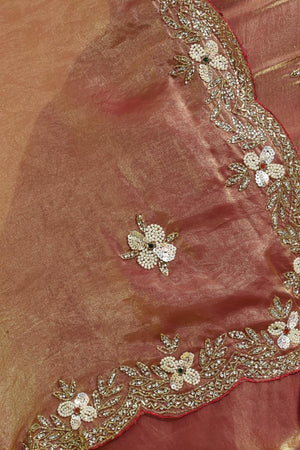 Peach Beads & Stone Embossed Satin Saree (RWTHHZ6B3747)