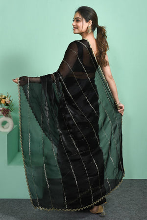 Black Beads & Stone Embossed Satin Saree (RWTLLL6C3797)