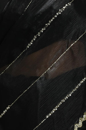 Black Beads & Stone Embossed Satin Saree (RWTLLL6C3797)