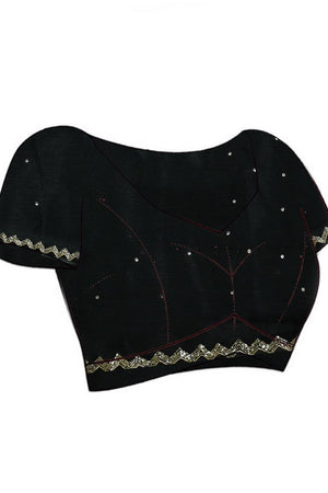 Black Beads & Stone Embossed Satin Saree (RWTLLL6C3797)