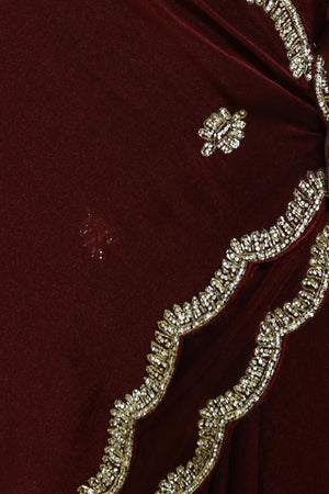 Maroon Embroidered Satin Saree (RWTMMT6B3710)