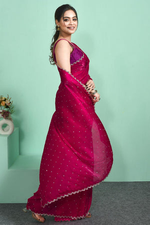 Pink Beads Embossed Satin Saree (RWTPPN6C3817)