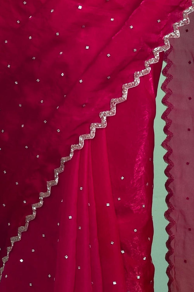 Pink Beads Embossed Satin Saree (RWTPPN6C3817)