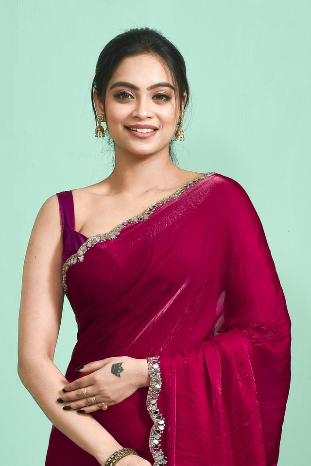 Pink Sequin & Stone Embossed Satin Saree (RWTPPP6C3819)