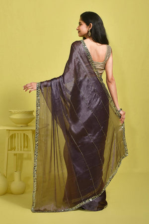 Violet Mirror Sequin Satin Saree (RWTQQO6B3717)