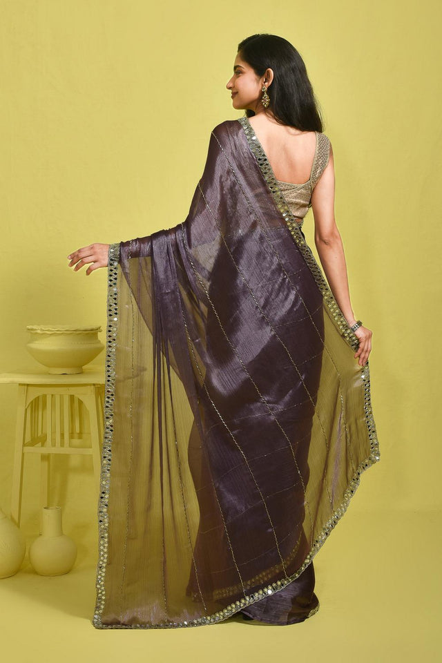 Violet Mirror Sequin Satin Saree (RWTQQO6B3717)