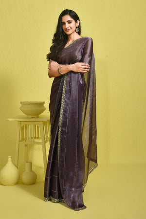 Violet Mirror Sequin Satin Saree (RWTQQO6B3717)