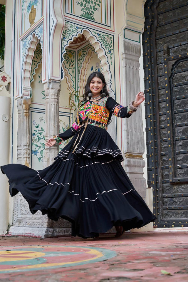 Black Solid with Flared Cotton Lehenga (Ram -120- Black)