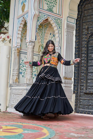 Black Solid with Flared Cotton Lehenga (Ram -120- Black)