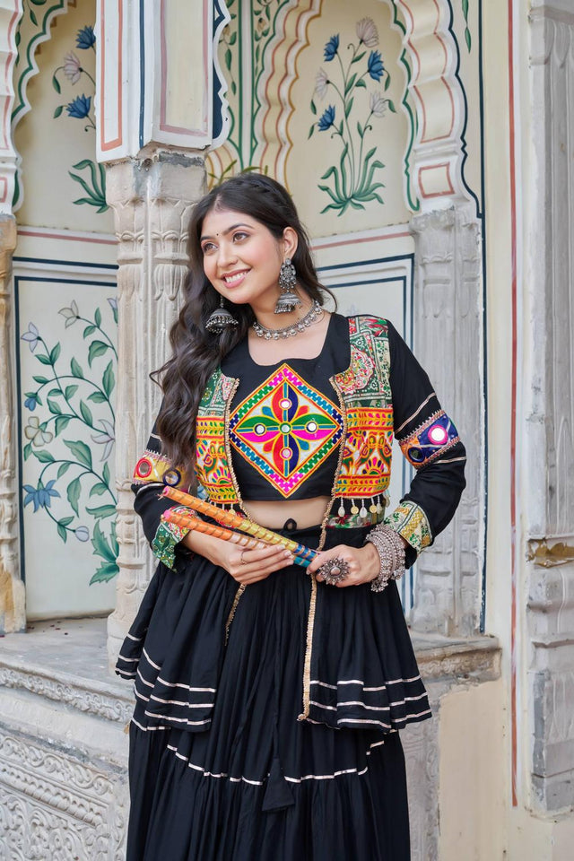 Black Solid with Flared Cotton Lehenga (Ram -120- Black)
